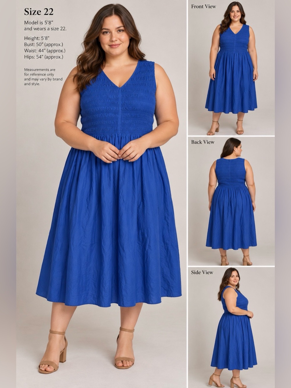 Lane Bryant Cobalt Blue V-Neck Smocked Midi Dress